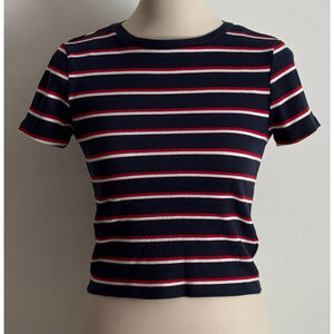 Women's H&M Navy Red White Striped Short Sleeve Tee M